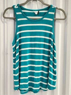 Striped Teal and White Sleeveless Tank Top